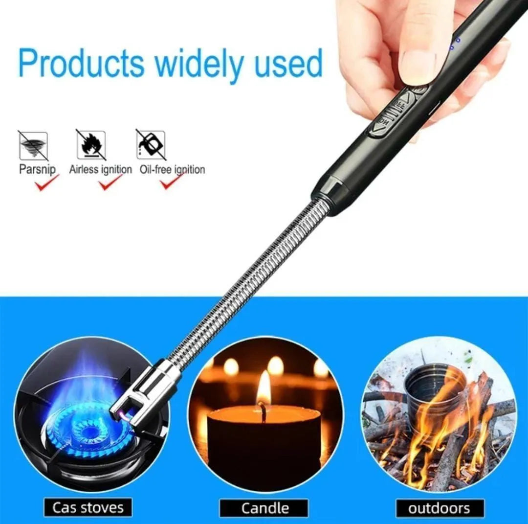 360° Type-C Curved Windproof Flameless Plasma Ignition Barbecue Lighter USB Long Kitchen Lighter Candle Gas Stove Gas Lighter