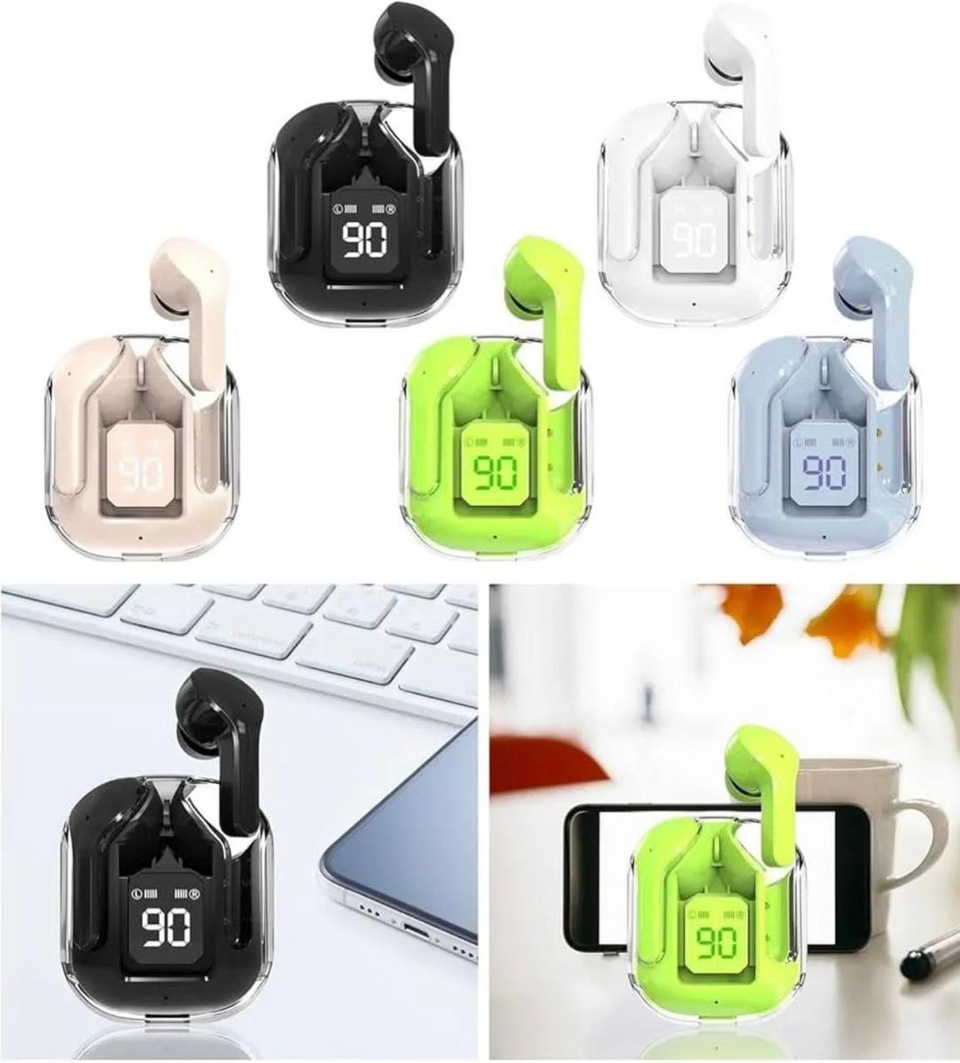 Bluetooth-Compatible Noise Canceling Translucent Earphones with Digital Display Charging Case Small Ear Buds for Sports Working
