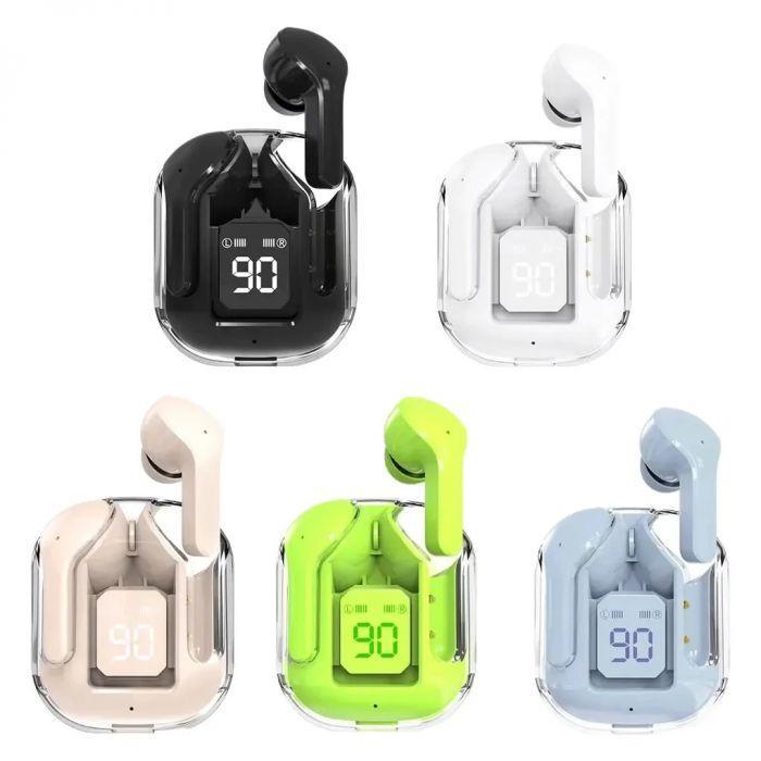 Bluetooth-Compatible Noise Canceling Translucent Earphones with Digital Display Charging Case Small Ear Buds for Sports Working