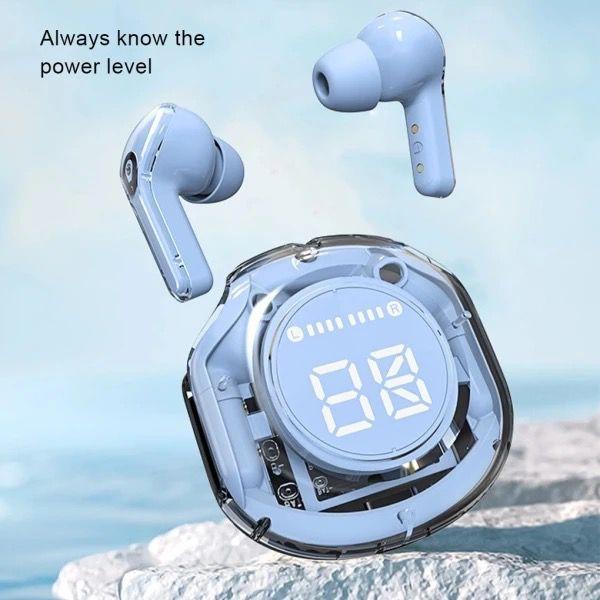 Bluetooth-Compatible Noise Canceling Translucent Earphones with Digital Display Charging Case Small Ear Buds for Sports Working
