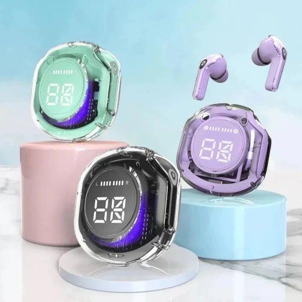 Bluetooth-Compatible Noise Canceling Translucent Earphones with Digital Display Charging Case Small Ear Buds for Sports Working