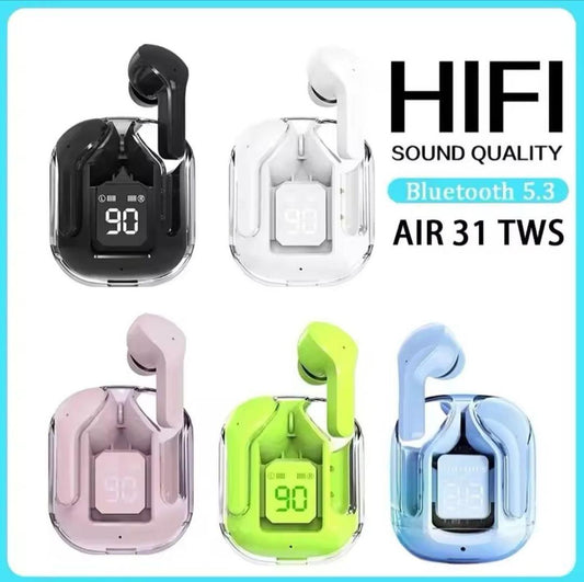 Bluetooth-Compatible Noise Canceling Translucent Earphones with Digital Display Charging Case Small Ear Buds for Sports Working